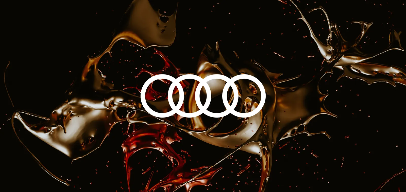 The Audi rings over swirling liquid metal, from the design system launch campaign.