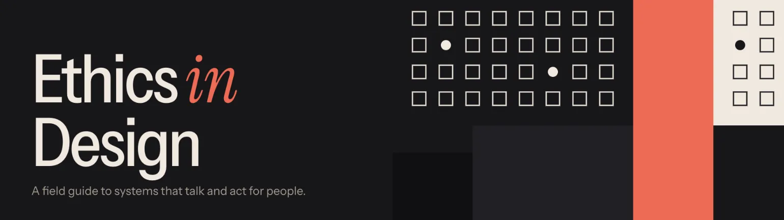 The Ethics in Design cover: the wordmark with ‘in’ in red italic, beside a grid of squares and dots.