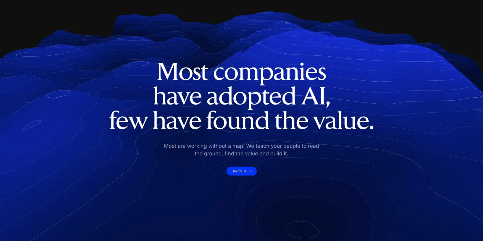 The altco.io home page: ‘Most companies have adopted AI, few have found the value.’ over a blue contour landscape.